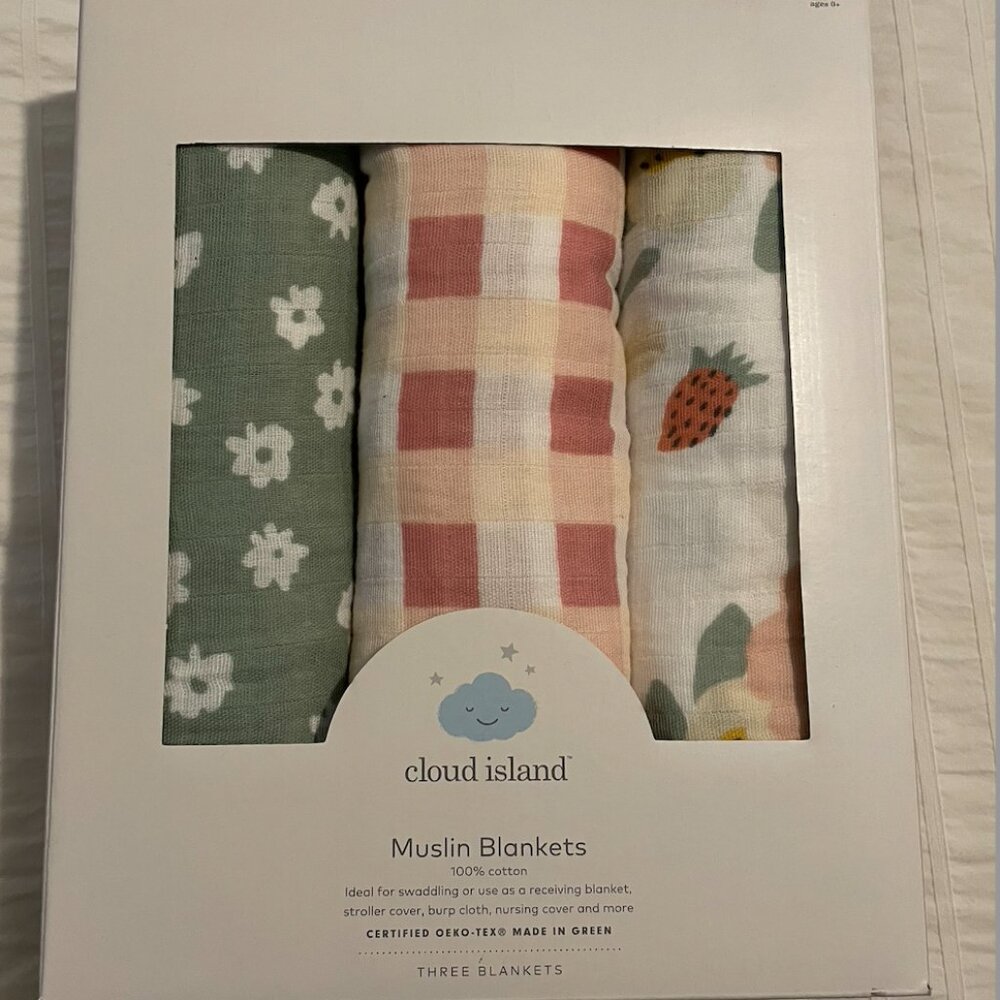 Muslin Swaddle Baby Blanket - Floral Gingham - 3pk - Cloud Island